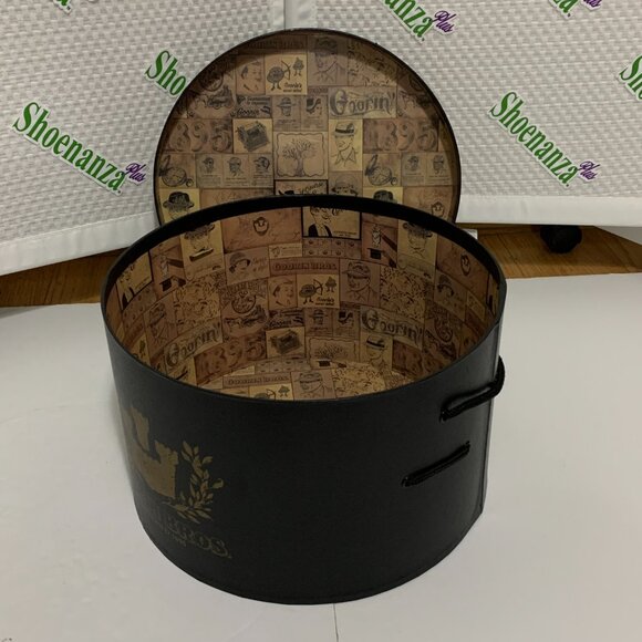 Vintage Goorin Bros Cardboard Hat Box Strap Storage Container Black Gold Logo - Picture 10 of 14